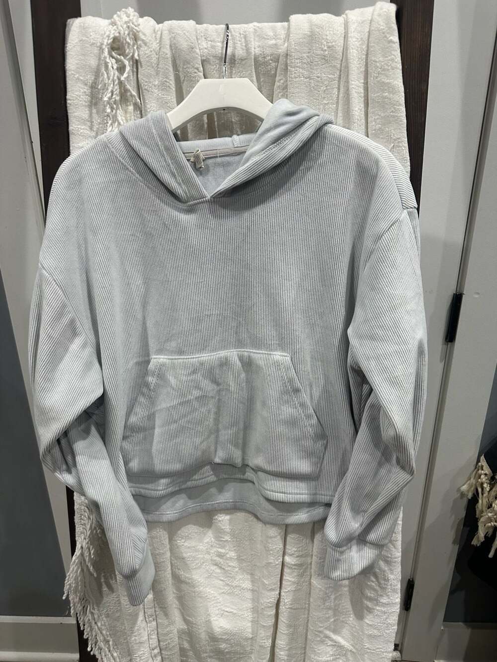Kyodan Velvet Ribbed Hoodie Size M Gray Pullover Sweatshirt